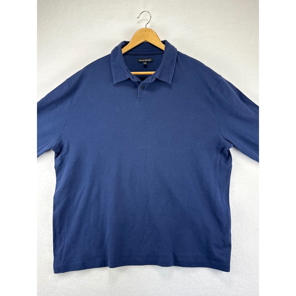 Banana Republic Long Sleeve Polo Shirt Mens XXL Navy Blue Jersey Knit Cotton